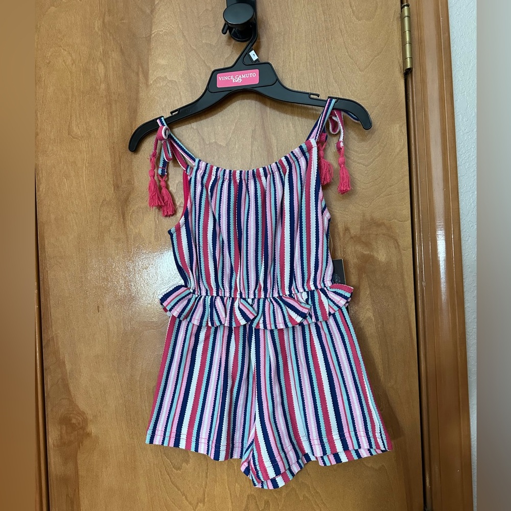 Girl’s Vince Camuto vertical stripped tank romper shorts